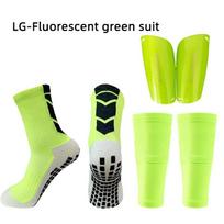Three-piece Anti Slip Soccer Sock Shin Guards Cover Calf Sleeve With Pocket Adults Kids With Football Leg Guards Protection Gear 1 LG-Fluorescent Set Kids(E