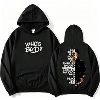 2026 New Unisex Oversized Hoodie Michael Jackson Who's Bad Front And Back Print Streetwear Autumn Winter Pullover Sweatshirt L black