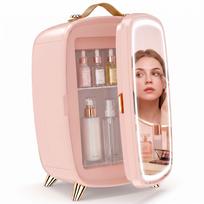 Mini Fridge 6 Liter LED Mirror Cosmetics Fridge Pink 24.3 x 19.4 x 35.6 cm