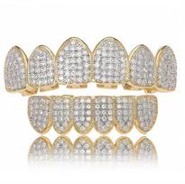 Hip Hop Iced Out Gold Teeth Grillz Set Zircon Jewelry Top Botom Grills Mens Body Bling Cubic Zirconia Jewelry auksas