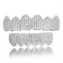 Hip Hop Iced Out Gold Teeth Grillz Set Zircon Jewelry Top Botom Grills Mens Body Bling Cubic Zirconia Jewelry white
