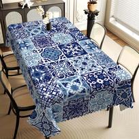 Blue Tile Patchwork Rectangle Tablecloth for Table Decor Elegant Bohemian  Style Kitchen Dining Table Cloth Holiday Party Decor 54*72inch(137cm*183cm） gray