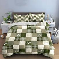 Sage Green Plaid Daisy Patchwork Bedding Set, Neutral Grid Tiny White Floral Geometric Print Duvet Set For Rustic Country Room AS Queen 210X210cm&set