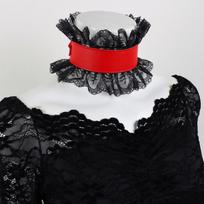 Black Red Color Pu Leather Choker Ruffled Floral Lace Gothic Neck Ruff  Victorian Era raudona