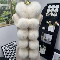 Real Fox Fur Collar And Pom Ball Fluffy Natural Fox Fur Scarf Luxury Winter For Down Jacket Hood Shawl Winter Coat Accessory Length 50cm gray