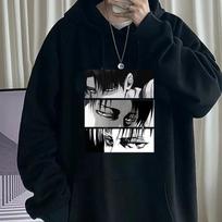 Attack on Titan Levi Ackerman Printed Hoodie Men's Sweatshirt Casual Loose Warm SweatshirtAutumn andWinter Street UnisexPullover 2XL gray