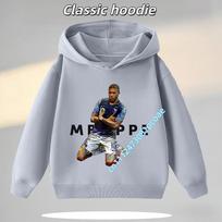 Mbappé vaikiškas džemperis su gobtuvu, berniukiški sportiniai marškinėliai, laisvalaikio viršutinė dalis, futbolo žvaigždės animacinis spaudinys, ilgomis rankovėmis, ruduo-žiema 130 gray