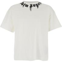PALM ANGELS Neck Logo Printed Crewneck T Shirt PMAA109F25JER0090310 S white