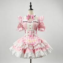 Replica~ Love plaid cat's maid costume cosplay dress Japanese Lolita cute soft girl L rožinė
