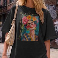 Frida Kahlo Marškinėliai Gėlių Portretas Meno Marškinėliai, Meksikiečių Menininkė Spalvinga Feministinė 110 brown