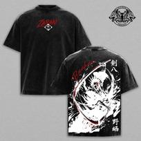 Kenpachi Bankai Slash Vintage Tee - Bleach Vintage Washed Oversized Anime 4XL black