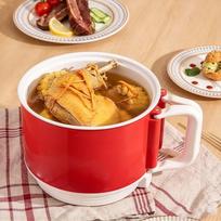 Foldable Handle Electric Cooking Pot 1600ml Capacity Instant Noodle Bowl  Portable Cooking beige