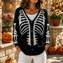 Women's Funny Skeleton Ribcage Print Fashion Sweater Top for Halloween and Winter M juoda