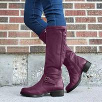 Thick Heel And Thick Sole Women's Long Boots Retro Casual Leather Round Toe Knee Knee High Boots for Women Wide Calf Size 6 36 raudona