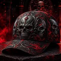 Gothic dark wind skull baseball cap, red and black three-dimensional printing hard top hip-hop hat, European and American trendy hat black