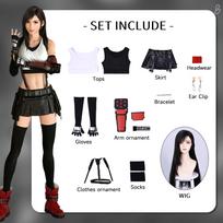 Tifa Lockhart Cosplay Kostiumas Karnavalinė Uniforma Perukas Anime Helovino Kostiumai Moterims Žaidimas S&Other black