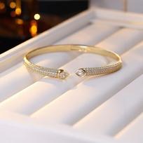 Cool and High-end Symmetrical Water Drop Zircon Open Bracelet for Women, Elegant Accessories One  Size(18CM~21CM) gray