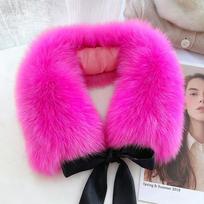 Tikro lapės kailio skara moterims, kvadratine apykakle su dekoratyvine juostele, prabangi žiemos skara, vestuvinė skara, moteriškas šalikų aksesuaras Length 50cm pink