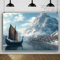 1pc Viking pirate ship-themed polyester background birthday wedding Christmas banner photography decoration 79×59inch/200*150cm gray