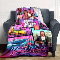 Grand Theft Auto Personalized Text Blanket Throw Personalized Blanket Comfortable Throw For Office Office Chair Couch Home Decor for All Occasions 80cmx120cm pink
