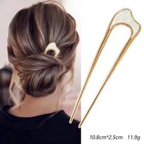 Silver Gold Elegant Shell Enamel Hairpin for Women Metal U Shape Hair Stick Hairwear Accessories Jewelry black