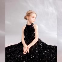 Black Hepburn Style Girls Princess Formal Dress For Piano Performance Birthday Hosting 130 juoda