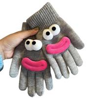 Lovely Sausage Mouth Screentouch Gloves for Women Girl Soft Winter Warmth Gloves with Finger Hole for Outdoor Activity pilka spalva