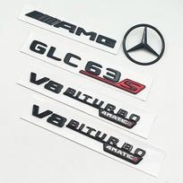 3D ABS Juodas Mercedes-Benz GLC63S AMG X253 V8 BITURBO 4MATIC Bagazines dangcio zenkliukas Automobilio galines zvaigzdes lipdukas zenklelis GLC AMG