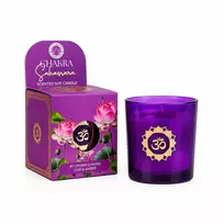 Sahasrara čakros kvapioji sojų vaško žvakė su oud ir gintaro natomis