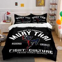 Muay Thai Fight Culture Pattern Bedding Duvet Cover Set  (1*Duvet Cover 2*Pillowcases, without duvet insert) 135x200cm white