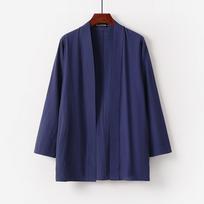 Vyriški japoniški megztiniai kimono palaidi medvilniniai lininiai atviri laisvalaikio vasariniai marškiniai 7XL mėlyna