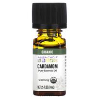 Aura Cacia, Grynasis eterinis aliejus, Ekologiškas kardamonas, 0,25 fl oz (7,4 ml)