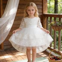 Siuvinėta nėriniuota princesės suknelė mergaitėms - Pūstas tinklinis krikšto chalatas 70cm/6-9 Months white
