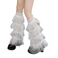 Tiered Ruffle Lace Leg Warmers Princess Cosplay Costumes Summer Sheer Mesh Long Leg Socks Leg Sleeves for Women Girls balta