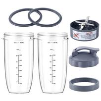 Pakeičiamas maišytuvo puodelis su dangteliais ir guminėmis tarpinėmis, suderinamas su Nutribullet maišytuvo puodeliu 900W, 32 oz puodelio priedai gray