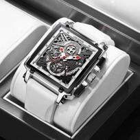 Tuščiaviduriai kvadratiniai vyriški laikrodžiai Chronograph LIGE prabangūs automatiniai pasimatymų vyriški laikrodžiai vandeniui atsparūs vyriški rankiniai laikrodžiai sidabras/balta