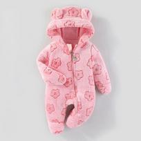 Plaušeliu pamušalas naujagimio kombinezonas - Rudens/Žiemos lauko kombinezonas su pėdutėmis 6M (66cm) pink