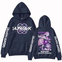 summer Anime K-Pop Demon Hunters Hoodie Harajuku Hip Hop Pullover Tops Sweatshirt UNISEX Alphabet sportswear Fashion Trends XL tamsiai mėlyna spalva