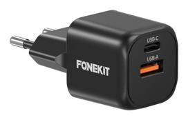 FoneKit Mini 20 W travel charger, USB-C + USB-A, black (6438148065171)