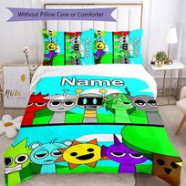 3pcs Custom Name Sprunki themed Bedding Set Duvet Cover Closure Includes 1 Duvet Cover & 2 Pillowcases for All Seasons Bedroom Decor 135cmx200cm blue