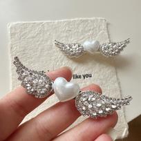 Korean Angel Wing Rhinestone & Pearl Hair Clip - Trendy Women's Headwear Accessory gray