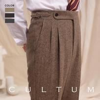 CULTUM Italian Naples Vintage Herringbone High-Waisted Wool-Blend Trousers 36 gray