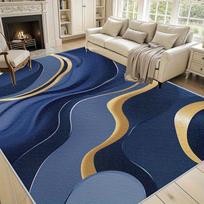 Luxury Navy Blue Gold Area Rug Abstract Fluid Line Living Room Bedroom Home Office Decor 80x120cm gray