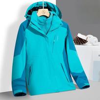 Rudens ir žiemos lauko didelio dydžio striukė moterims, trys viename, dviejų dalių komplektas, pastorintas, nuimamas flisinis pamušalas 5XL blue