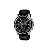 Casio Edifice Simple Casual Fashion 100M Waterproof Quartz Movement Genuine Leather Strap Mens Watch Black Dial Men watches EFR-526L-1AV Random Watch Box,Black Dial black
