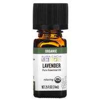 Aura Cacia, Grynas eterinis aliejus, Ekologiškos levandos, 0,25 fl oz (7,4 ml)