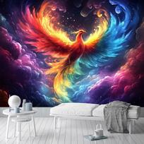 Vibrant Phoenix Tapestry  Cosmic Art for Bedroom Decor Modern Style Enhance Your Space with Mythical Vibes and Colors 100X150CM red