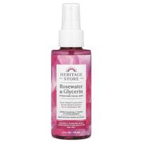 Heritage Store, Rožių vanduo ir glicerinas, Drėkinantis veido purškalas, 4 fl oz (118 ml) pink