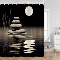 Zen Dušo Užuolaidos Juodas Akmuo Žalias Bambukas Lotosas Spa Žvakė Violetinė Orchidė Natūralus Lapas Vonios Užuolaida Meditacijos Vonia Dekoras 120x180cm-47x70in gray