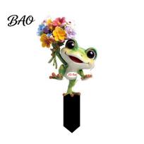 Healing Frog Decoration Cartoon Garden Stake, 2D Acrylic Cute Decoration, Waterproof Stake Outdoor Yard Art for Lawn Flower Bed Planter Decor B beige